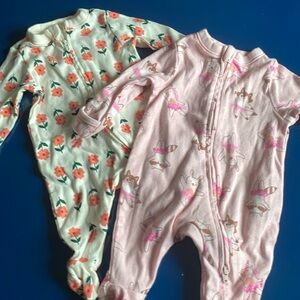 EUC newborn baby girl bundle of two footie pajamas